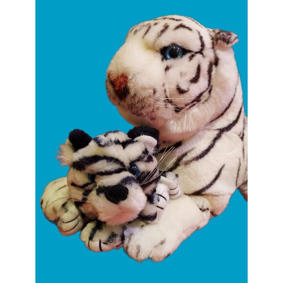 Plush White Tiger Cub Bengal Shalom Toy Co 14" Jungle Realistic Stuffed Animal - Picture 10 of 16
